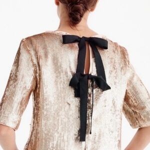 J. Crew Gold Sequin Blouse with Black Bow